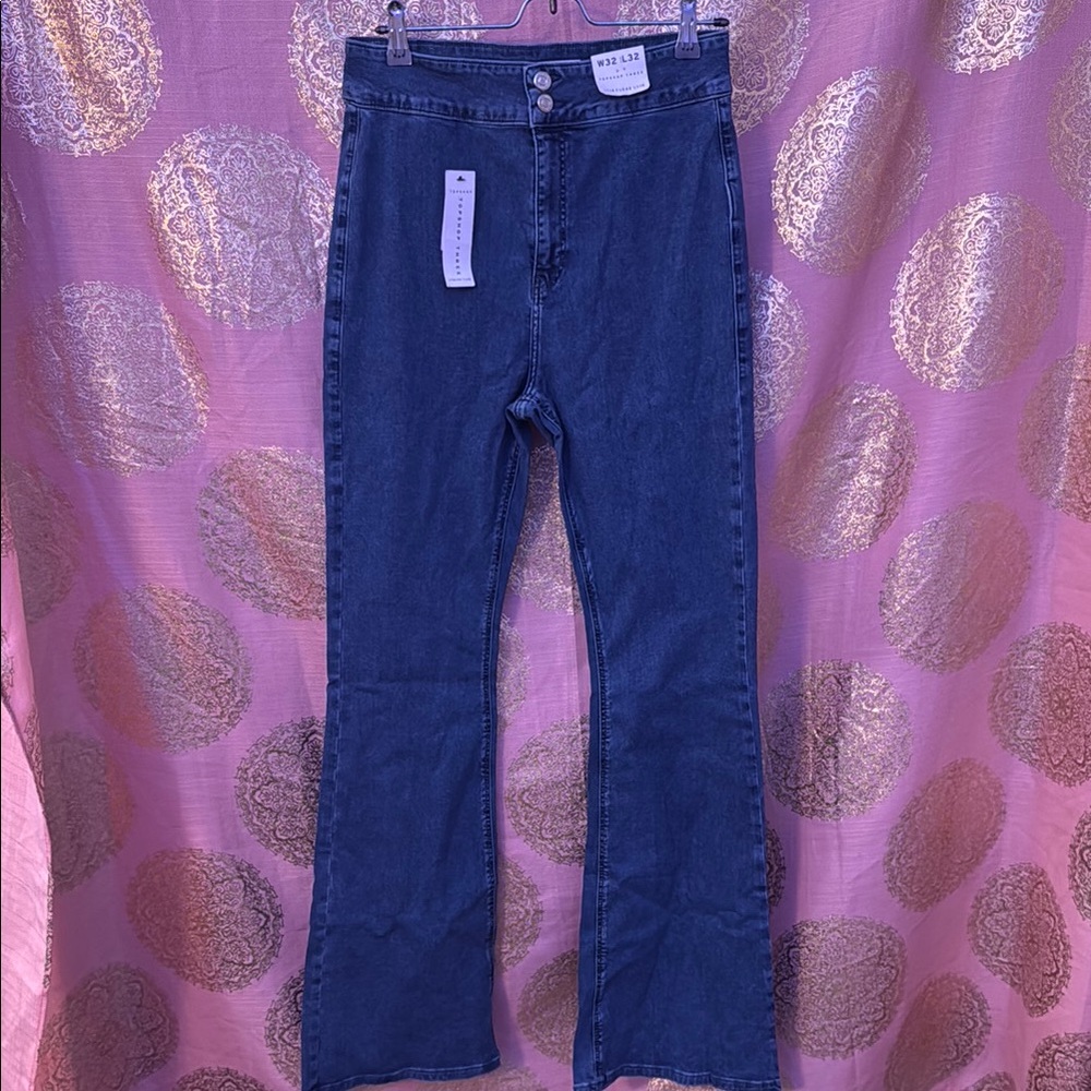 Top Shop Three Stretch Flare Women's Blue Jeans in Mid Wash